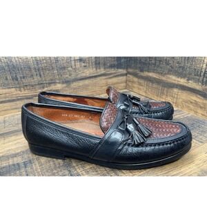Johnston & Murphy Men's Tassel Loafers Black Brown Woven Leather Italy